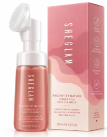 file_0000000015e8820abc12a0feb9450b8f - المول الشامل في الاردن Pink gradient skincare bottle with pump beside its matching pink box, labeled SHEGLAM Radiant by Nature Combo Skin Face Cleanser.