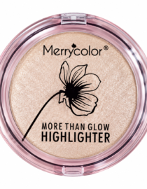 file_00000000754c82469f4235fe151400c2 - المول الشامل في الاردن Round pink cosmetic compact containing champagne shimmer highlighter with a black flower graphic and the text 'Merrycolor' and 'MORE THAN GLOW HIGHLIGHTER'