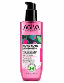 file_00000000860c820ab8f98f31900637e0 - المول الشامل في الاردن Pink AGIVA Ylang Ylang Liposomed C Pro Care Serum bottle with pump for hair care, floral label visible on a white background, 100 ml