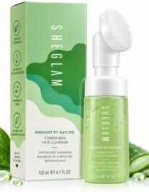 file_00000000bcf48243b4e51f1d27c38383 - المول الشامل في الاردن Green Sheglam Radiant by Nature combo skin face cleanser with a matching green and white box, and a clear bottle with a white pump.