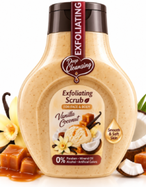 file_00000000e2748210819809dd7c3be2ab - المول الشامل في الاردن Bottle of Deep Cleansing Exfoliating Scrub for Face & Body, Vanilla Coconut, surrounded by coconut and vanilla decor.