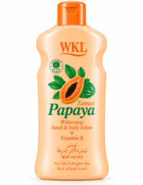 WKL Papaya Extract Whitening Hand and Body Lotion bottle with papaya graphic and vitamin E