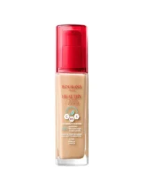 Bourjois Healthy Mix foundation bottle with a red pump cap and beige liquid inside