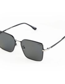 Black rectangular sunglasses with a metal nose bridge on a white background