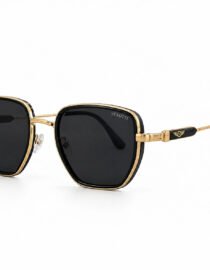 Gold tone square sunglasses with black lenses Verutti logo on the lens on a white background