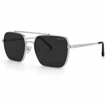 Square aviator sunglasses with a silver metal frame and dark lenses; Verutti branding on the lens area.