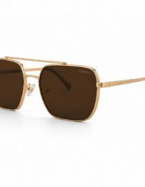 Gold tone metal sunglasses with square brown lenses and Verutti branding on the lens edge premium design styling