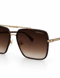 YX35003-brownjpg - المول الشامل في الاردن Square tortoiseshell sunglasses with brown gradient lenses and ornate gold metal arms Verutti branding on lens frame