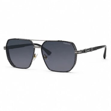 Verutti square metal sunglasses with dark gray lenses on a white background, brand visible on lens frame page edgefield.