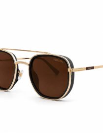 Gold tone sunglasses with brown lenses and black accents Verutti brand stylish oversized aviator style