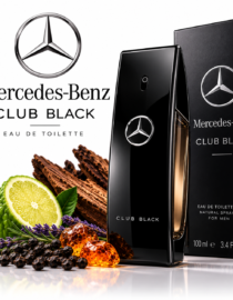 file_000000002cd0820aa1a505f79dc8bfc0 - المول الشامل في الاردن Mercedes Benz Club Black perfume bottle and box with the logo set beside lime chocolate shards lavender and peppercorns