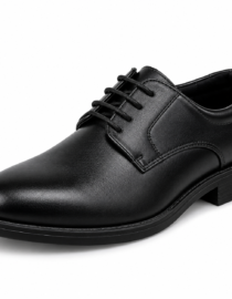 file_00000000d17c820ab784b65b5a7b1bc6 - المول الشامل في الاردن Black leather Oxford dress shoe with laces angled to show rounded toe and low heel on a white background
