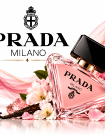 file_00000000d6f8820a88d42d3ab2f1d04c - المول الشامل في الاردن PRADA Milano perfume bottle in pink glass with a black cap surrounded by pink flowers and decorative pink fabric motif