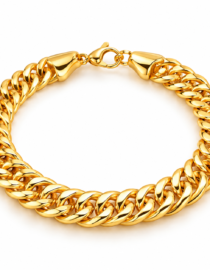 Gold Cuban link bracelet with a lobster clasp on a white background
