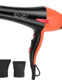 hair-care-enzo-italy-en-6113-hair-dryer-hood-blower-5500-w-646 - المول الشامل في الاردن Black and orange professional hair dryer with two concentrator nozzles and a power cord for styling tool use