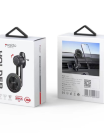 Two white packaging boxes for a car magnetic phone holder named Holder Magnet front view shows the cradle and magnet with a black handle on top of the box