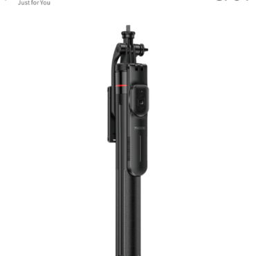 Yesido SF34 compact selfie stick with adjustable phone holder in black, shown standing upright