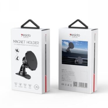 Two white packaging boxes for a car magnet holder with a suction cup branded Yesido shown from front and back