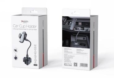 Box packaging for a car phone holder with an image of the holder mounted to a car air vent front view