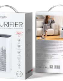 Yesido Air Purifier box package showing product image and branding on the front with an air purifier photo and features listed on the side