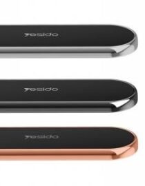 Three slim oval edged devices in black silver and rose gold with chrome rims shown beside circular and rounded rectangle shape samples to illustrate available forms