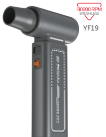 Cordless brushless tool with a right angle head model YF19 rated at 8000 RPM orange toggle switch visible on the side