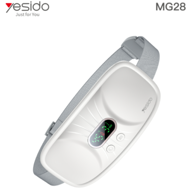 MG28 wearable health monitor belt by Yesido, gray elastic strap with a white module and a small digital display showing status indicators.
