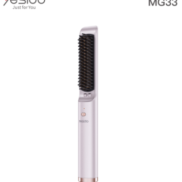 Yesido MG33 heated hair brush with bristle barrel, vertical styling tool for detangling and smoothing hair (branding visible)