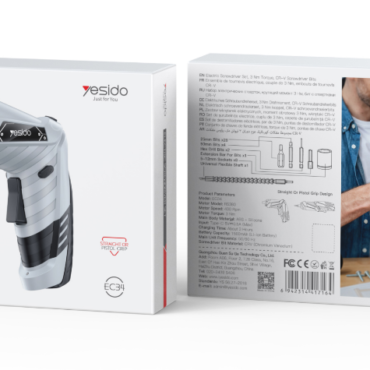 Cordless electric screwdriver set box with a handheld drill on the front, brand Yesido, white packaging.