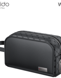 Yesido black textured leather toiletry bag with a top zipper and side strap compact travel case