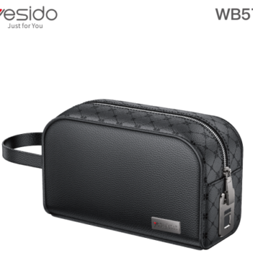 Yesido black textured leather toiletry bag with a top zipper and side strap (compact travel case).