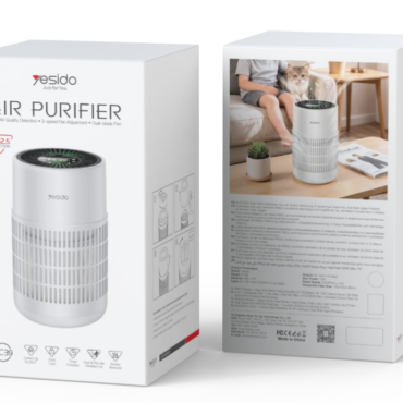 Front box of a Yesido Air Purifier packaging, showing the device image and 'Air Purifier' label.
