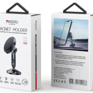 Two Esido Magnet Holder product boxes shown from front and back, with a black top handle and images of a magnetic phone mount on each side.