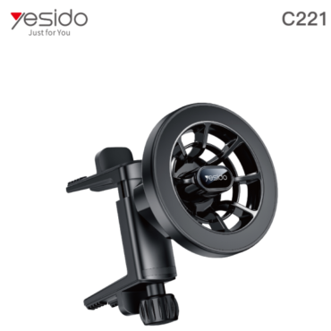 Yesido C221 black car phone holder with circular wheel-style mount and adjustable arm, ready to attach to a vehicle vent or dash