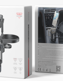 image214png - المول الشامل في الاردن Packaging for a car cup holder with phone mount front view shows the adjustable clamp and cup holder back view shows it installed in a car console with a mounted smartphone