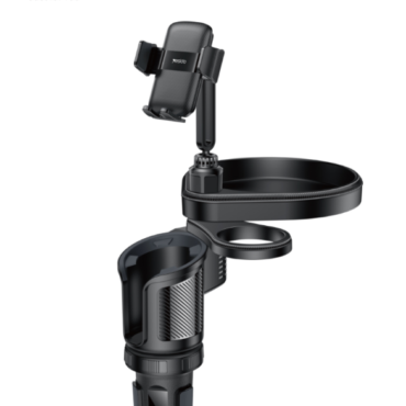 Black car phone holder with adjustable cradle and circular support ring branded Visido C274