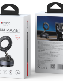Front and back of Yesido Vacuum Magnet packaging showing a circular magnetic phone mount on the front and product details on the back box