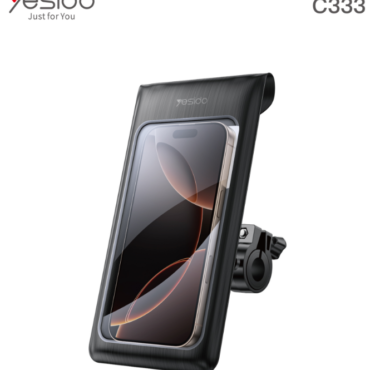 Yesido C333 car phone mount holding a smartphone in a brushed black cradle shown at an angle with vent clip attachment Note concise alt text options below are alternate phrasing if needed
