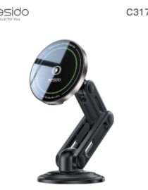 Yesido C317 adjustable phone stand with circular wireless charging pad on a black base