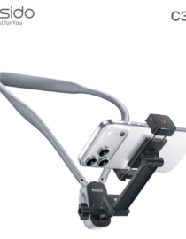 Flexible gooseneck smartphone car mount Yesido C334 holding a modern phone with triple cameras shown from a side angle