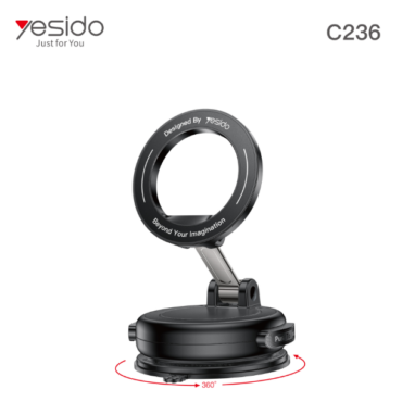 Yesido C236 desk stand with a circular ring mount black base and 360° rotation for adjustable positioning