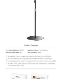 Yesido C295 adjustable floor stand with a long arm for phones or tablets metal construction and round base