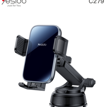 image278png - المول الشامل في الاردن Yesido C279 car phone mount holding a blue smartphone with adjustable arms and a suction cup base on a white background
