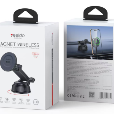 Yesido Magnet Wireless car mount packaging showing the mount with suction base on the front box and product image on the side box