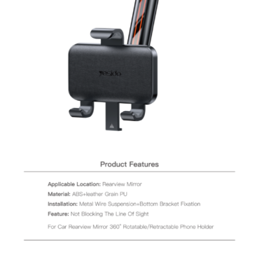 Yesido C265 car rearview mirror phone holder mounted on a pole with adjustable clamps and base vessel in view