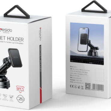 Two white product boxes labeled Magnet Holder with a car phone mount shown on the front featuring a suction base and adjustable arm black handle on top