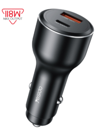 Yesido car USB charger with a single orange USB A port and a glossy black body shown at an angled view