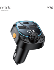 Yesido Y70 car charger with dual USB ports and a digital display shown up close against a white background