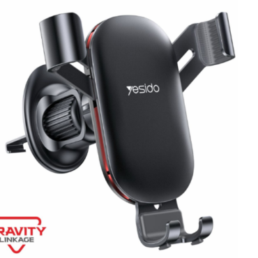 Yesido gravity linked car phone mount with side arms and suction cup holding a smartphone in landscape orientation brand seen