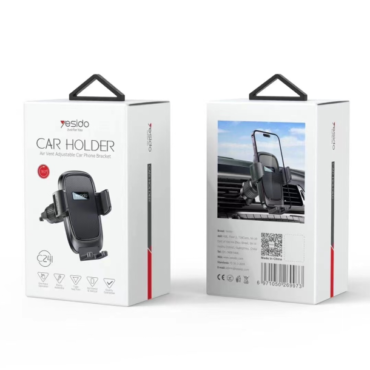 Pair of Yesido Car Holder boxes front shows a black adjustable phone cradle back shows the holder mounted on a car dashboard with a barcode